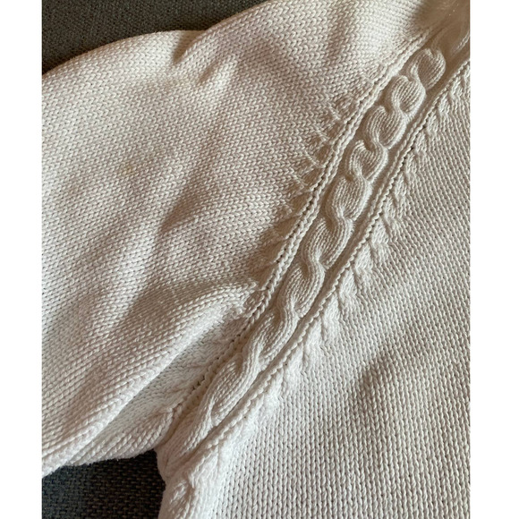 Talbots Woman’s sweater size large white cotton long sleeve cable stitch FLAW - Picture 3 of 8